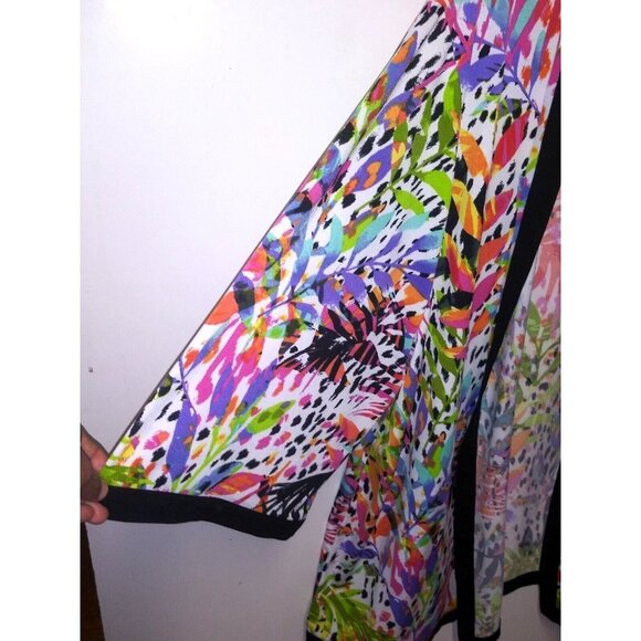 Belladini Topper Duster Sz L Open Front oversized Poly-Spandex MULTICOLOR leaf - Picture 7 of 10